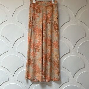 Roxy XS Midnight Journey Orange Floral Wide Leg Pants
